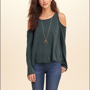 Hollister S Dark Green Shoulder Cutout Long Sleeve